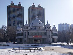 佳木斯杏林湖公园，青少年书法报，六角楼 Hexagonal Building, Xinglin Lake Park, Jiamusi, Feb 2018